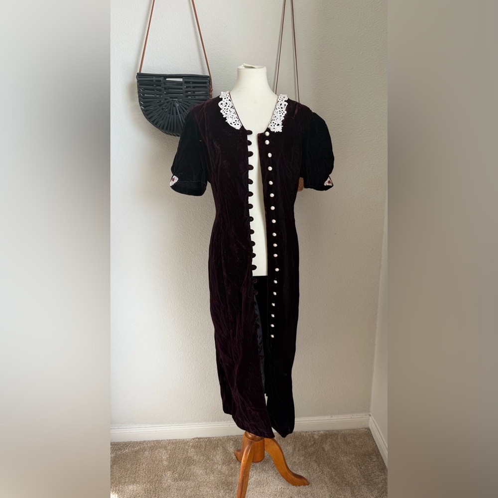 Vintage Miss Dorby Velvet Button Down Dress, Size 16